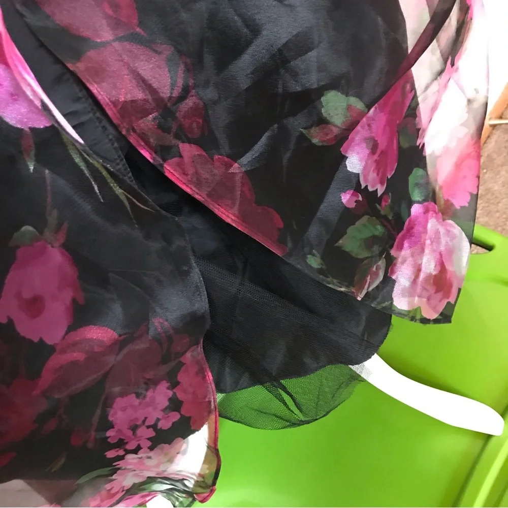 Eliza J Floral Black Pink Sleeveless Square Neck Tulle Maxi Dress 8 - Picture 13 of 16